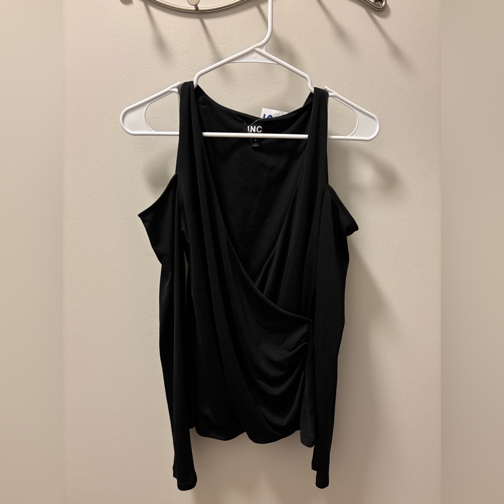 INC International Concepts Women's Elegant Black Drape Top